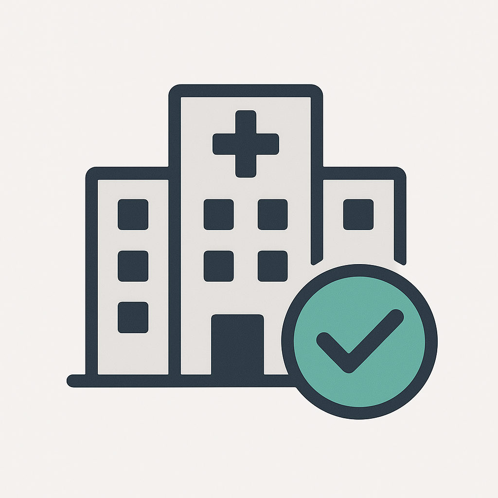 Site logo: hospital with a green tick